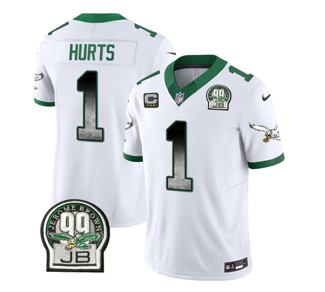 Men's Philadelphia Eagles #1 Jalen Hurts White 2023 F.U.S.E. With 3-star C Patch Throwback Vapor Untouchable Limited Football Stitched Jersey